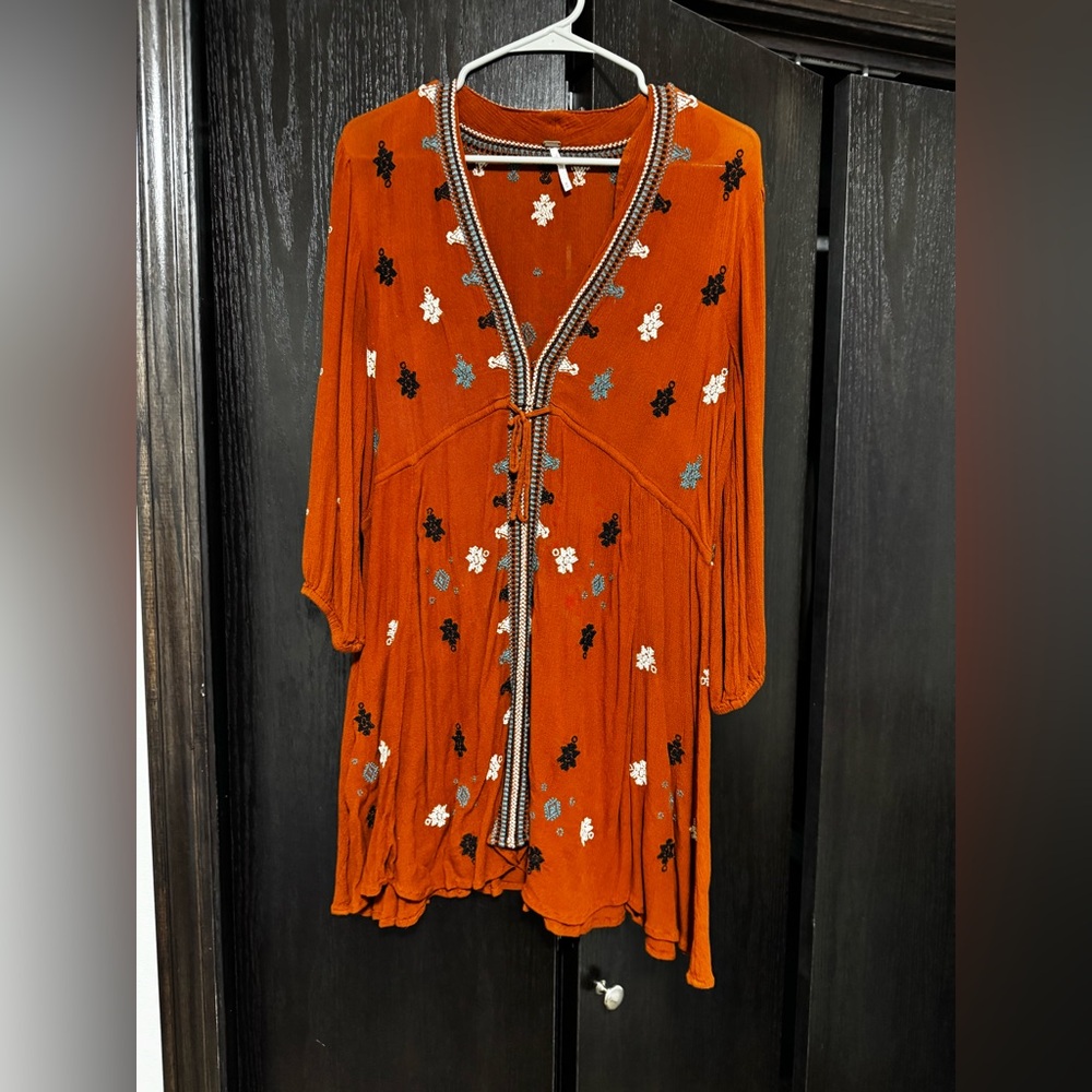 Elegant Rust Women's Dress with Embroidery